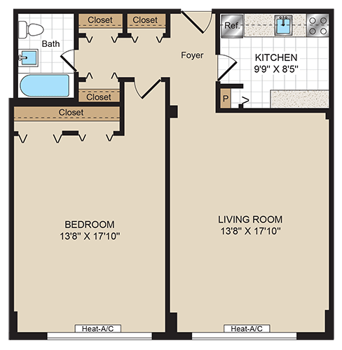 Floor Plan  One Bedroom 24-1G Floorplan at 2400 Pennsylvania Avenue Apartments