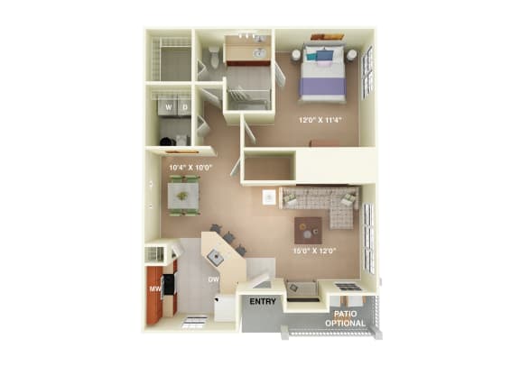 Fairhope Classic 1 bedroom 1 bathroom Floor Plan A at Fortress Grove, Tennessee