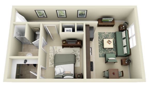 1 Bedroom 1 Bath Floor Plan at Carolina Point Apartments, Greenville