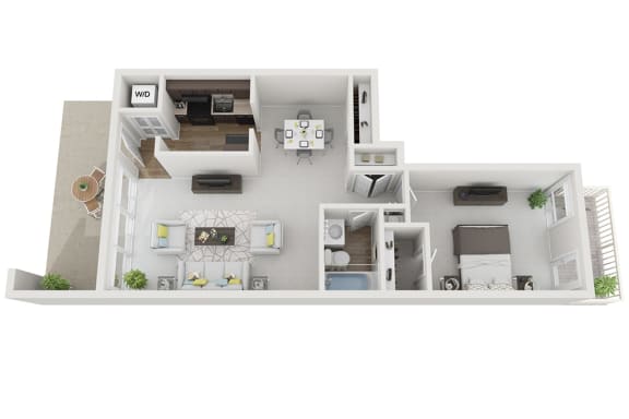 1 Bed 1 Bath759sf 3D Floor Plan at Brook View Apartments, Baltimore, Maryland