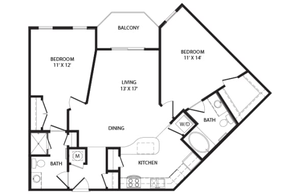 2 bed 2 bath Chatham Floor Plan at Two Addison Place Apartments , Pooler