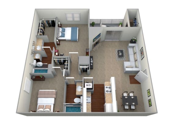 3D Floorplan for 2 bed 2 abth 1046sf, at McDonogh Township Apartments, Maryland, 21117