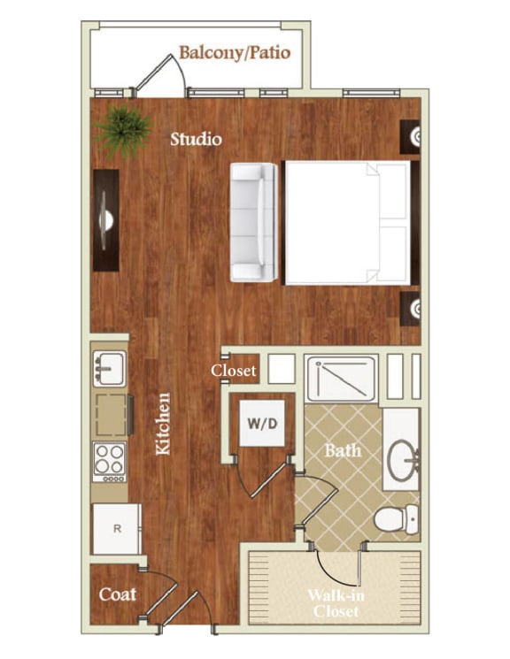 S3 Studio  532-586  square foot floor plan at St. Marys Square Apartments, North Carolina, 27605