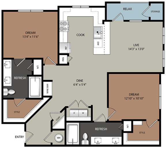 B2 Floor Plan Layout at Ironridge&#x27;s Apartments in San Antonio, TX