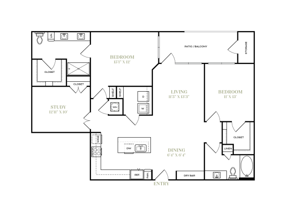 example floor plan layout at the elm at river park apartments