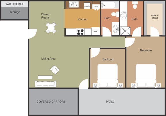 Floor Plan  Two Bedroom Two Bath