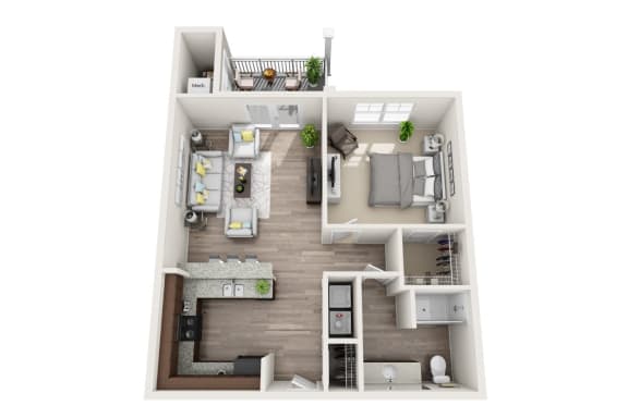 Floor Plan  1 bedroom 1 bathroom Floor plan H at Abberly CenterPointe Apartment Homes, Midlothian