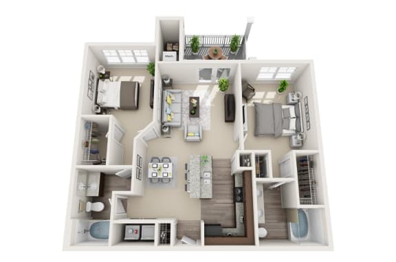 Floor Plan  2 bedroom 2 bathroom Floor plan C at Abberly CenterPointe Apartment Homes, Midlothian, VA