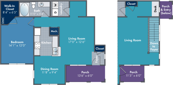 1 bedroom 1 bathroom floor plan Cat Abberly Village Apartment Homes, West Columbia