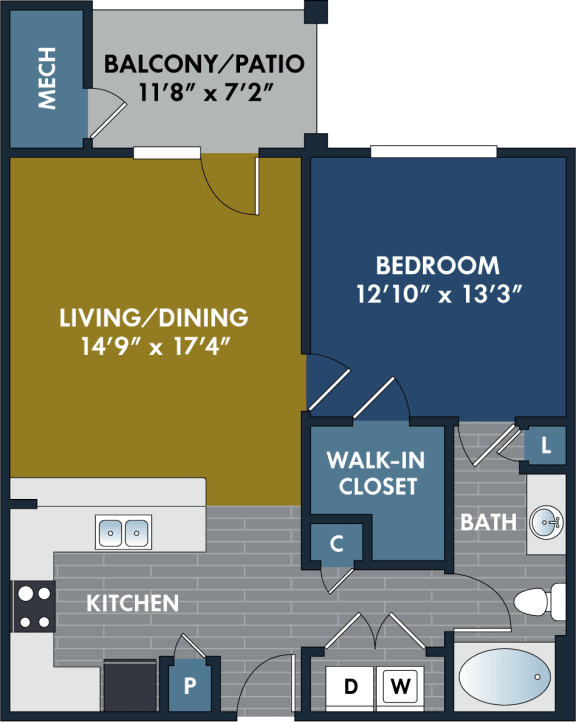 1 bedroom 1 bathroom Floor plan G at Abberly CenterPointe Apartment Homes, Midlothian, VA