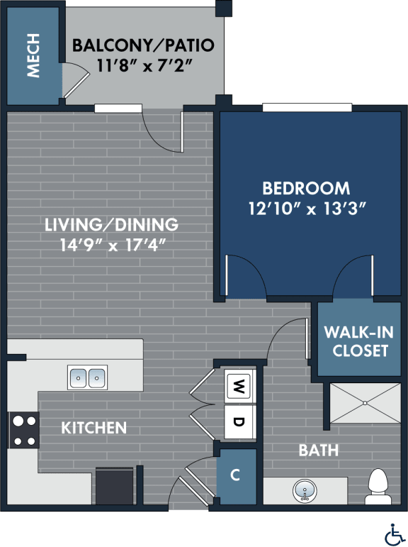 1 bedroom 1 bathroom Floor plan I at Abberly CenterPointe Apartment Homes, Midlothian, Virginia