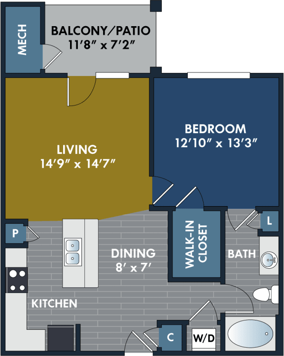 1 bedroom 1 bathroom Floor plan K 1 bedroom 1 bathroom Floor plan K at Abberly CenterPointe Apartment Homes, Virginia