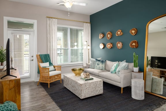 Living Room With Expansive Window at Abberly Solaire Apartment Homes, Garner, 27529