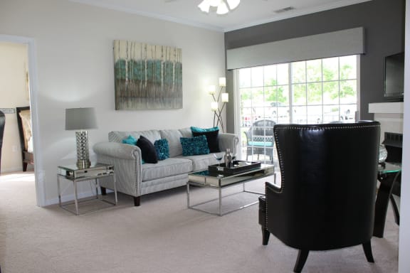 Large Living Room With Private Balcony at Abberly Twin Hickory Apartment Homes by HHHunt, Glen Allen, 23059
