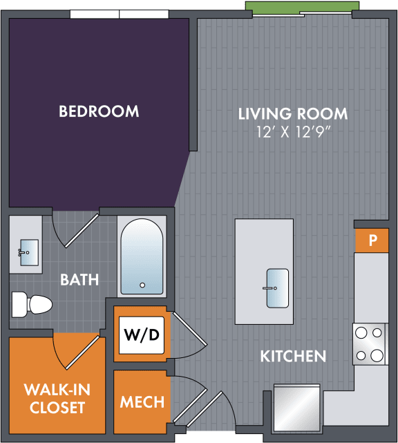 Studio 1 bath floor plan A at Abberly Foundry Apartment Homes, Nashville, TN, 37206