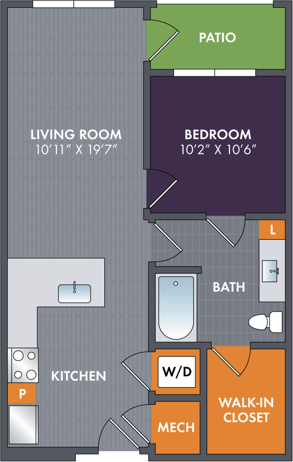 Floor Plan  1 bed 1 bath floor plan at Abberly Foundry Apartment Homes, Nashville, TN