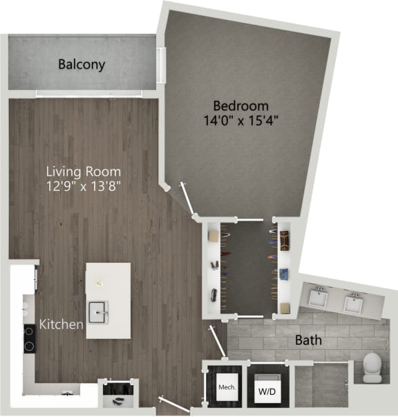 Floor Plan  1 bed 1 bath plan D at Abberly Skye Apartment Homes, Decatur, GA