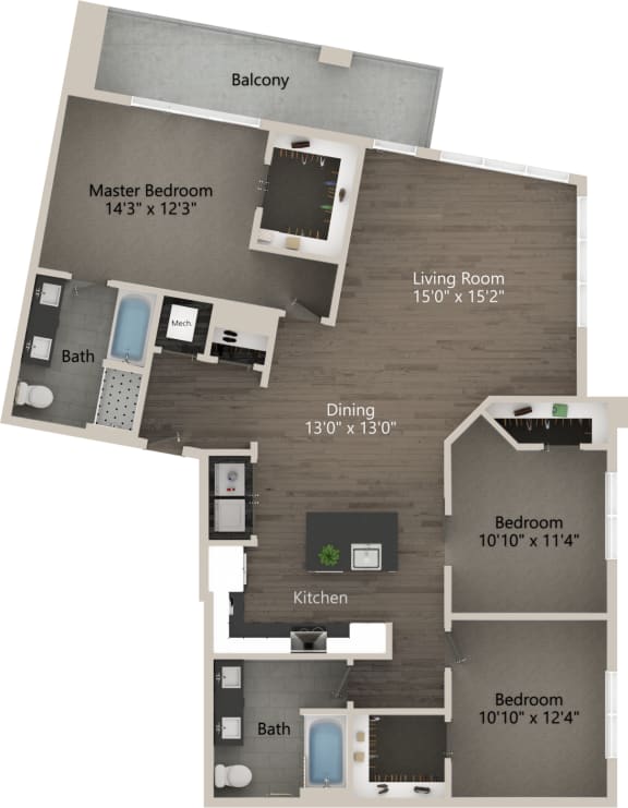 3 bed 2 bath plan A at Abberly Skye Apartment Homes, Decatur