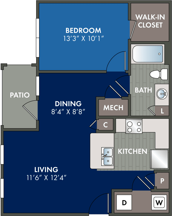 1 bedroom 1 bathroom floor planat Abberly Liberty Crossing Apartment Homes, Charlotte, 28269