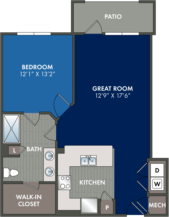 1 bedroom 1 bathroom floor plan Cat Abberly Liberty Crossing Apartment Homes, North Carolina