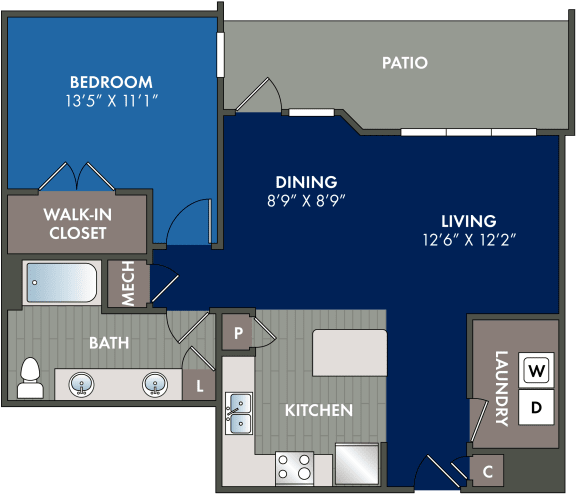 1 bedroom 1 bathfloor plan F at Abberly Liberty Crossing Apartment Homes, Charlotte