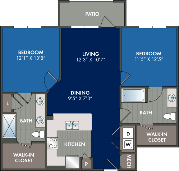 Floor Plan  2 bedroom 2 bathroom floor plan at Abberly Liberty Crossing Apartment Homes, Charlotte, 28269