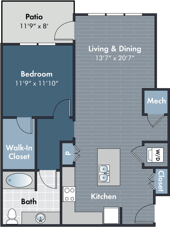 1 bedroom 1 bathroom Marvin Floorplan at Abberly Market Point Apartment Homes by HHHunt, Greenville, SC
