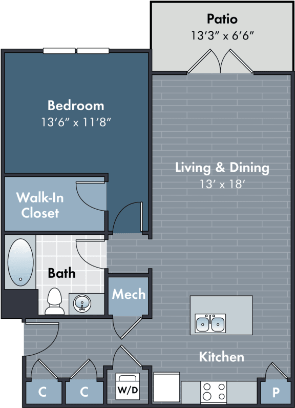 Floor Plan  1 bedroom 1 bathroom Melissa Floorplan at Abberly Market Point Apartment Homes by HHHunt, Greenville, 29607