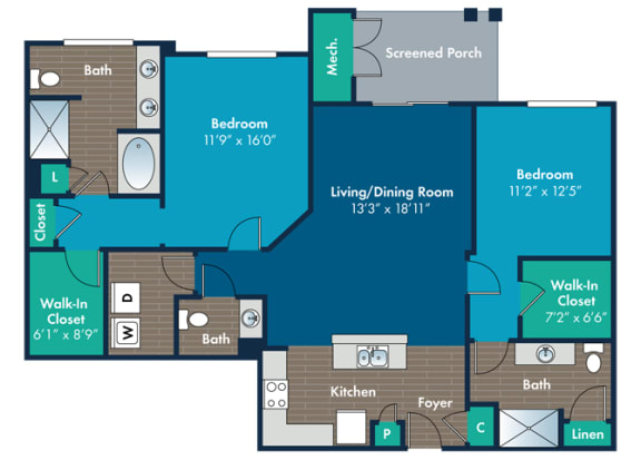 Tuscarora Floor Plan at Abberly Crest Apartment Homes by HHHunt, Lexington Park, MD, 20653