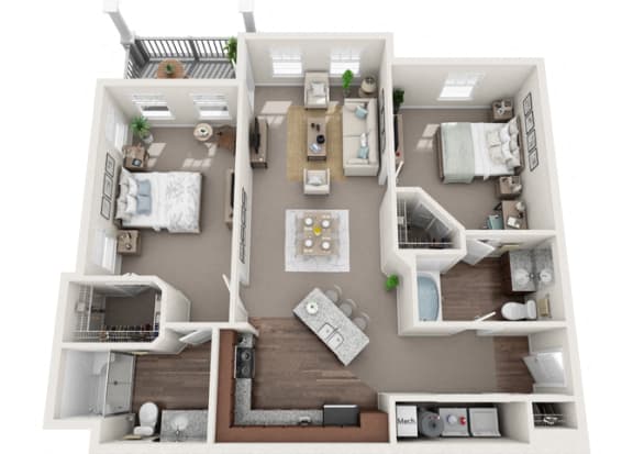 Woodstock 2 Bedroom 2 Bath Floor Plan Woodstock 2 Bedroom 2 Bath Floor Plan at Abberly Avera Apartment Homes by HHHunt, Virginia