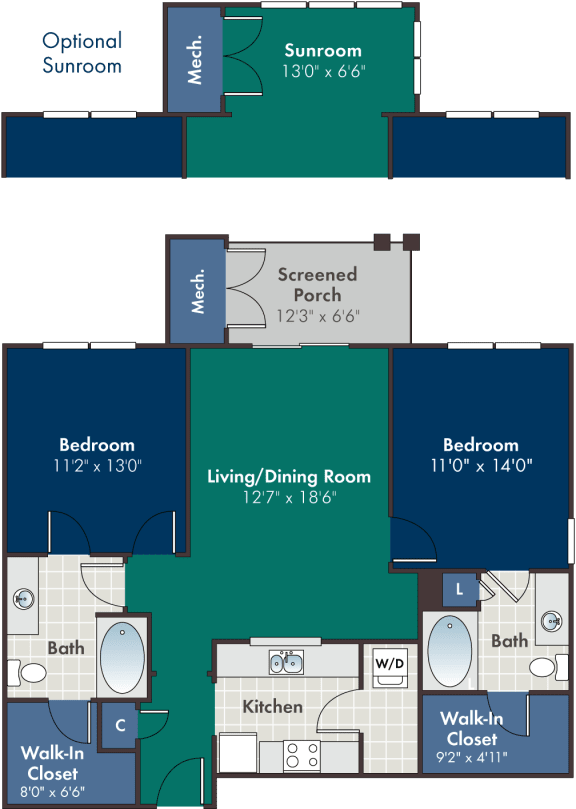 Floor Plan  1 bedroom 1 bathroom Paseo Floorplan at Abberly at West Ashley Apartment Homes by HHHunt, Charleston, 29414