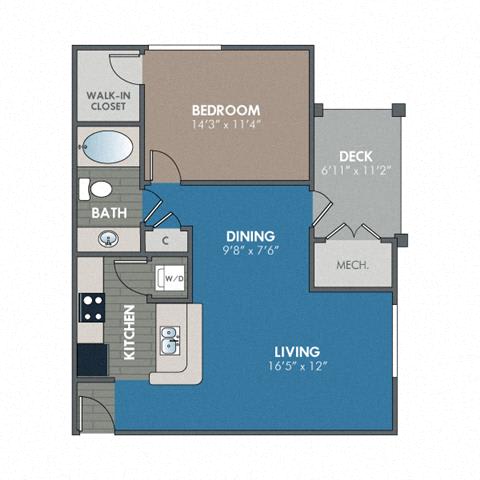 Amber 1 Bedroom 1 Bath Floor Plan at Abberly Waterstone Apartment Homes by HHHunt, Stafford, Virginia