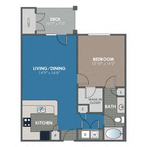 Carbon 1 Bedroom 1 Bath Floor Plan at Abberly Waterstone Apartment Homes by HHHunt, Stafford