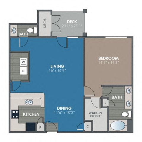 Floor Plan  Copper 1 Bedroom 1 Bath Floor Plan at Abberly Waterstone Apartment Homes by HHHunt, Virginia, 22554