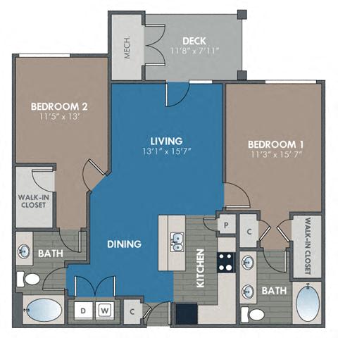 Granite 2 Bedroom 2 Bath Floor Plan at Abberly Waterstone Apartment Homes by HHHunt, Stafford, VA