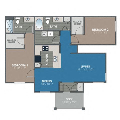 Marble 2 Bedroom 2 Bath Floor Plan at Abberly Waterstone Apartment Homes by HHHunt, Stafford, 22554