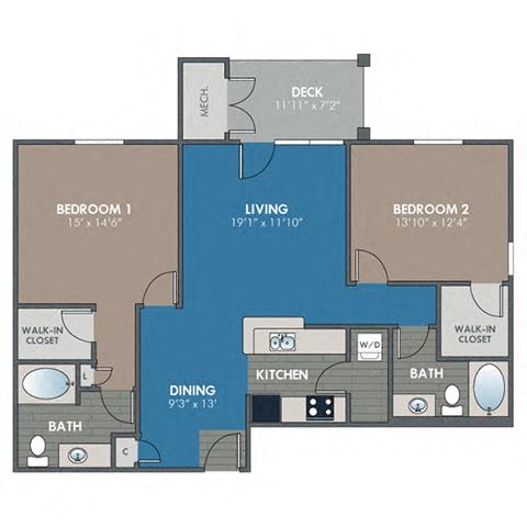 Opal 2 Bedroom 2 Bath Floor Plan Opal 2 Bedroom 2 Bath Floor Plan at Abberly Waterstone Apartment Homes by HHHunt, Stafford