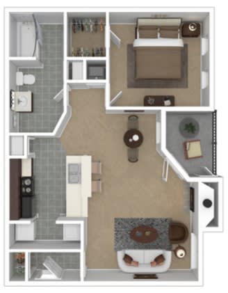Central Floor Plan 1 Bed/1 Bath Floor Plan with 776 Sq. Ft. at The District, Memphis, TN, 38115
