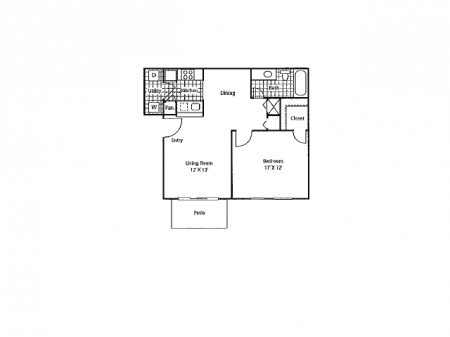 A2 Floor Plan with 631 Sq. Ft. at The Local, Memphis, TN