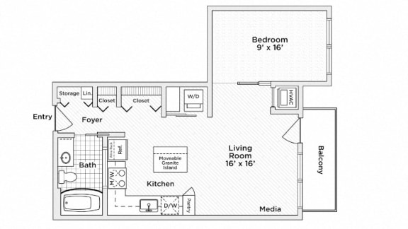 Annex A20 Floor Plan with 622 Sq. Ft. at 275 on the Park, St. Louis, MO
