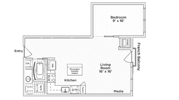 Annex A4 Floor Plan with 766 Sq. Ft. at 275 on the Park, St. Louis, MO
