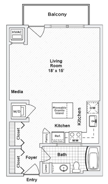 Annex 551 Floor Plan with 551 Sq. Ft. at 275 on the Park, St. Louis, MO