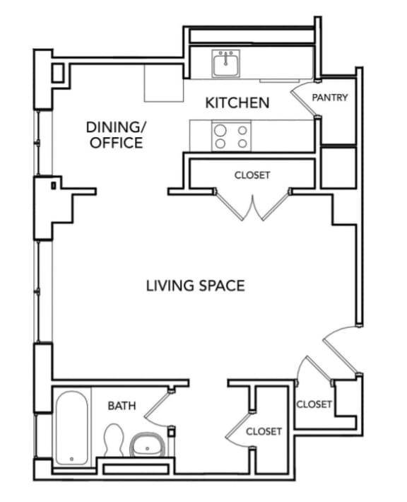 Congress 545 Floor Plan with 545 Sq. Ft. at 275 on the Park, St. Louis, Missouri