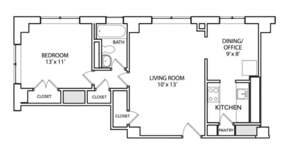 Congress 660 Floor Plan with 660 Sq. Ft. at 275 on the Park, St. Louis, MO