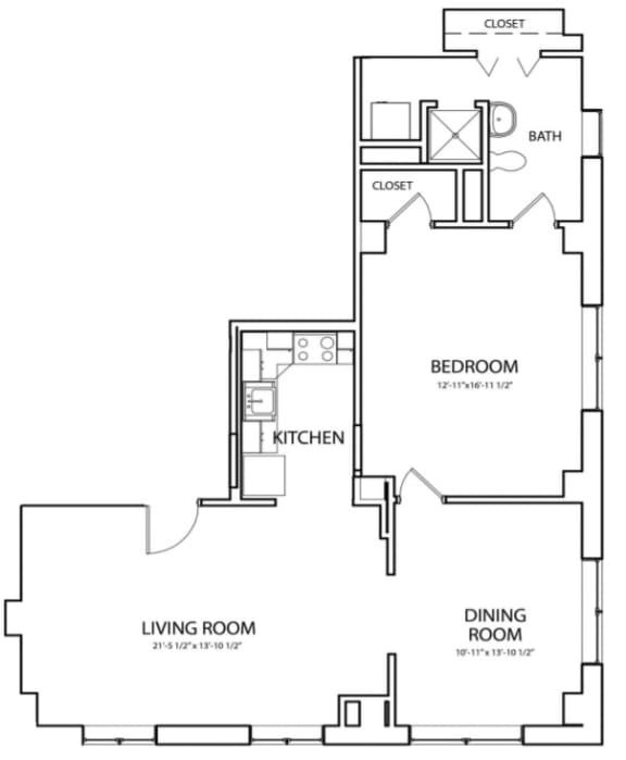 Senate 935 Floor Plan with 935 Sq. Ft. at 275 on the Park, St. Louis, MO, 63108