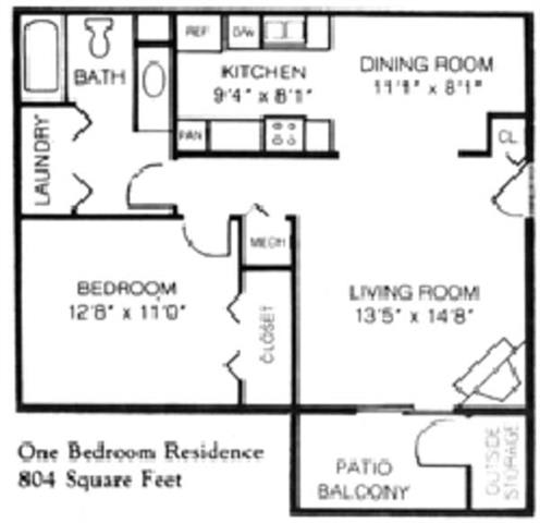 Columbus Floor Plan with 814 Sq. Ft. at The Stella, Memphis, TN, 38134