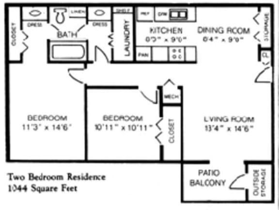 Floor Plan  Desoto Floor Plan with 1044 Sq. Ft. at The Stella, Memphis, TN
