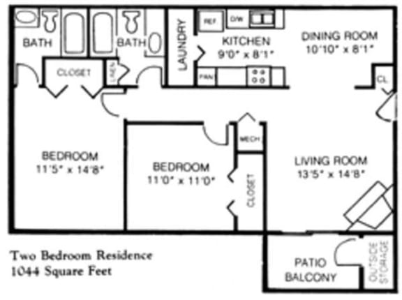 Magellan Floor Plan with 1044 Sq. Ft. at The Stella, Memphis, 38134
