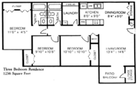 Marquette Floor Plan with 1284 Sq. Ft. at The Stella, Memphis, Tennessee