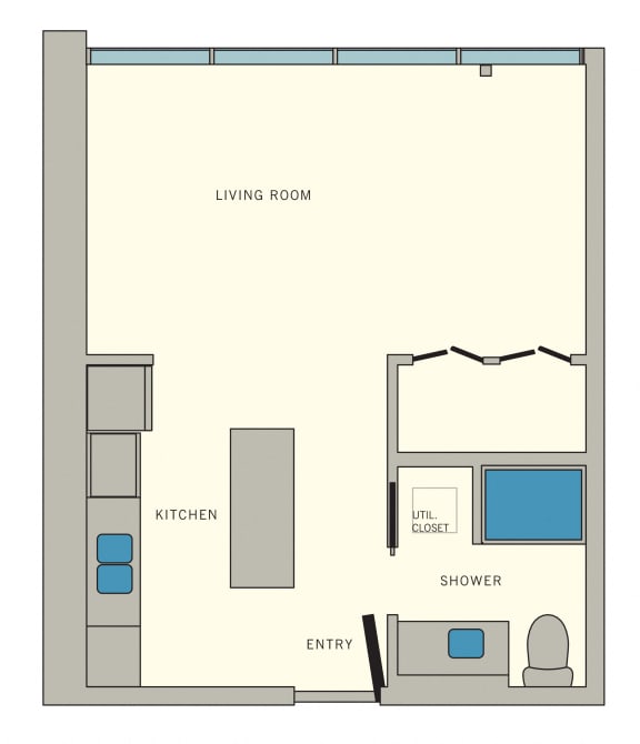 D3 - Studio Floor Plan at Aviator at Brooks Apartments, Clear Property Management, San Antonio, Texas